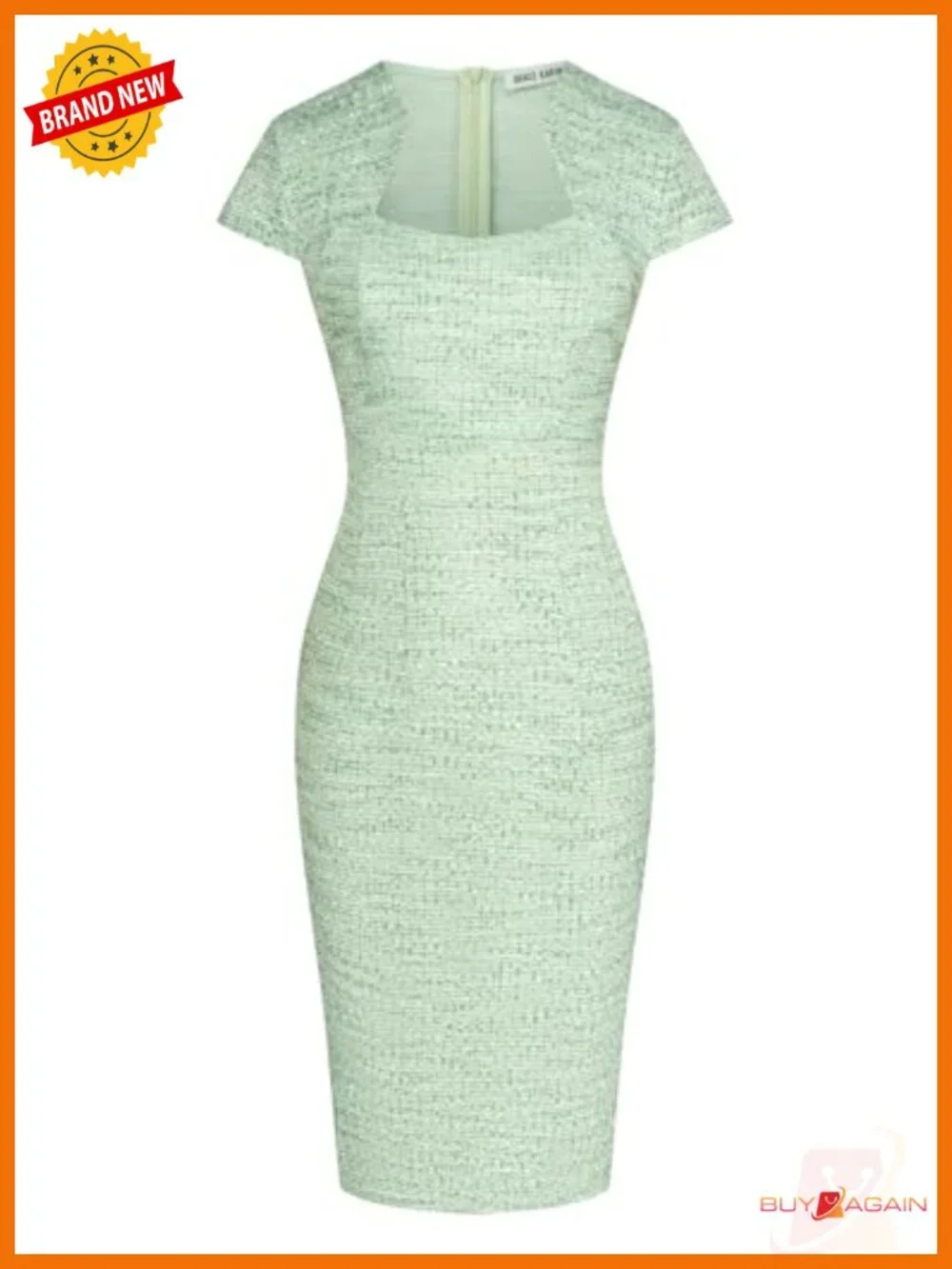 Tweed Pencil Dress Cap Sleeve Sweetheart Neck Bodycon Midi Work Business